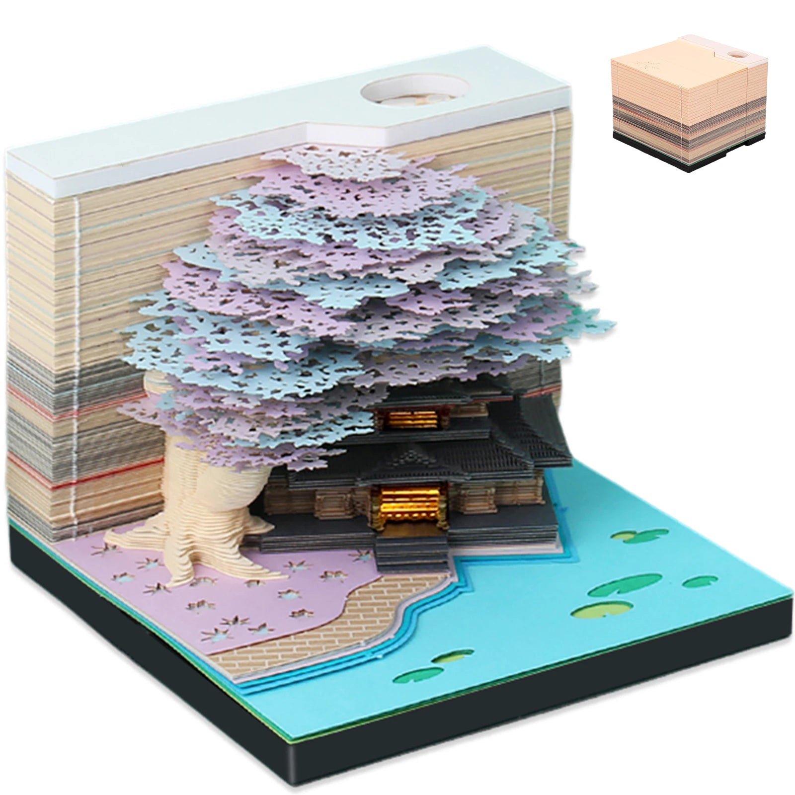 Calendrier 3D Arbre Sakura violet et Maison