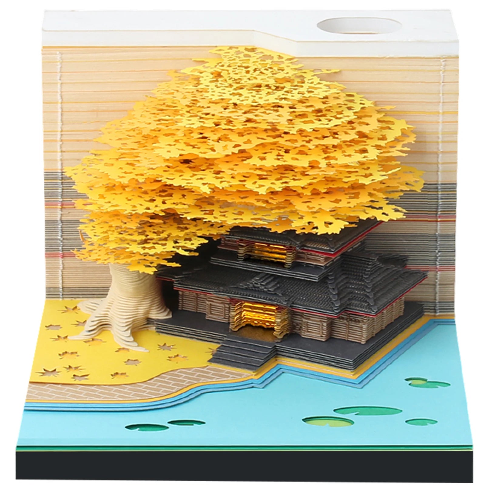 Calendrier 3D Arbre Sakura jaune  et Maison