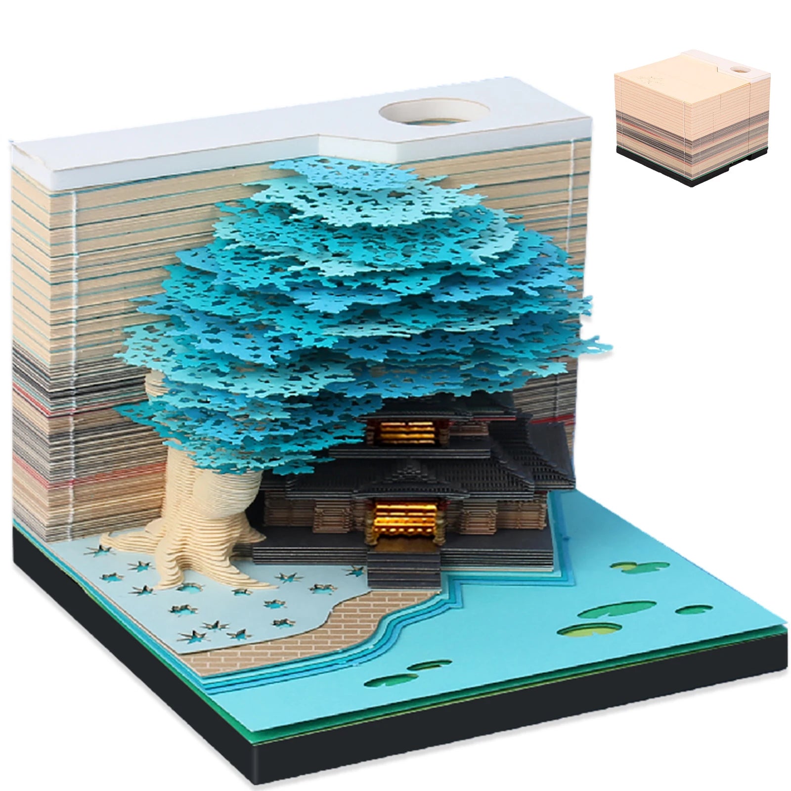 Calendrier 3D Arbre Sakura bleu et Maison