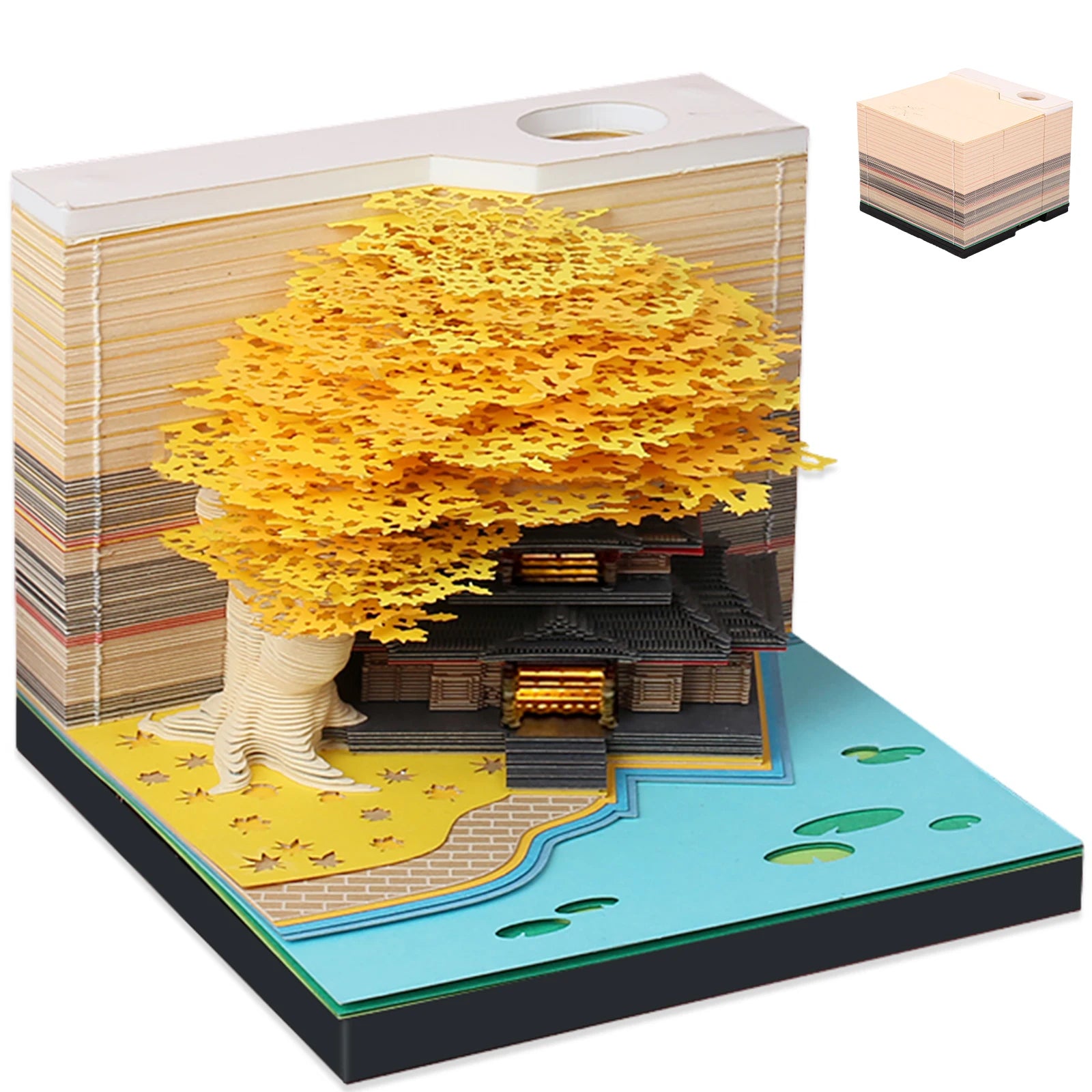Calendrier 3D Arbre Sakura jaune et Maison