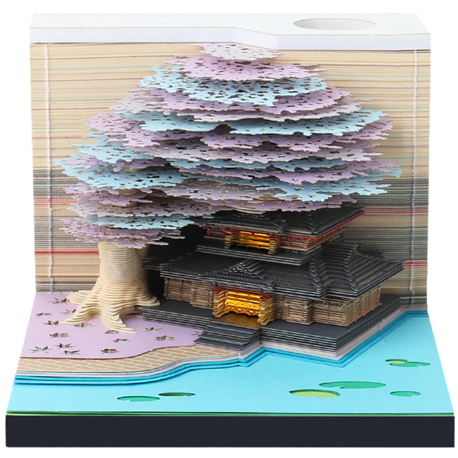 Calendrier 3D Arbre Sakura violet et Maison